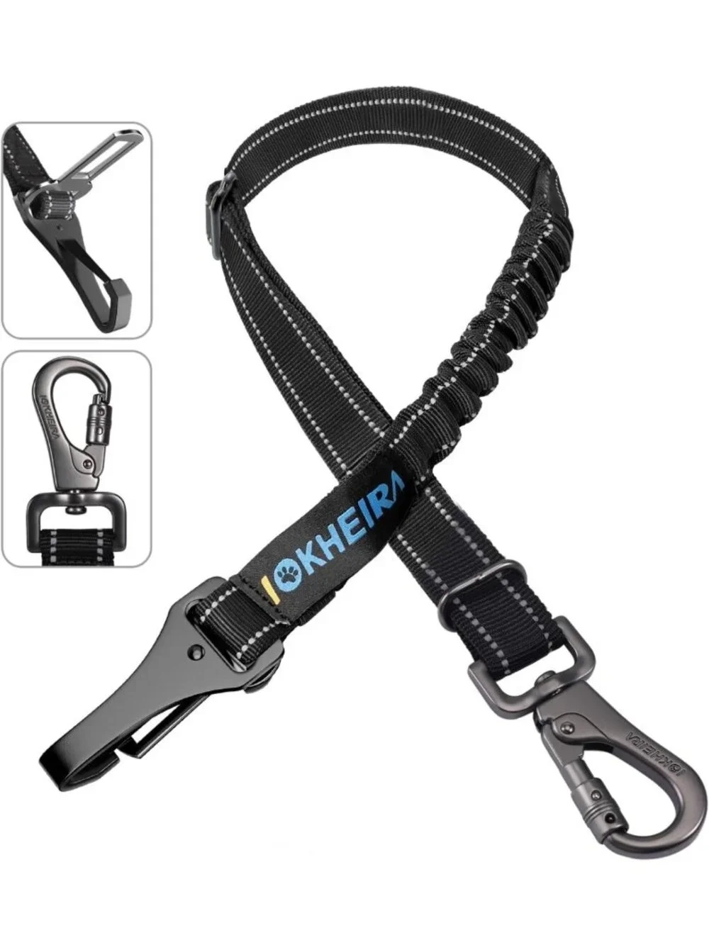 Adjustable 3-in-1 Dog Car Harness & Safety Seatbelt, Reflective Bungee Nylon